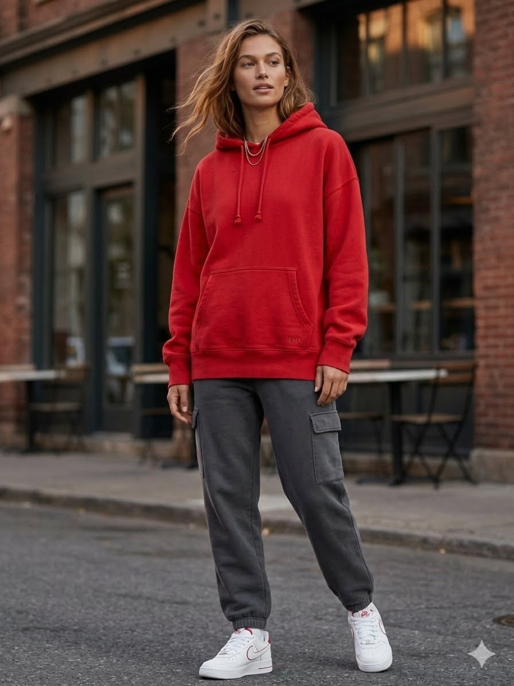 Tna Cozy Fleece Perfect Hoodie – Vibrant Red Oversized Hooded Sweatshirt